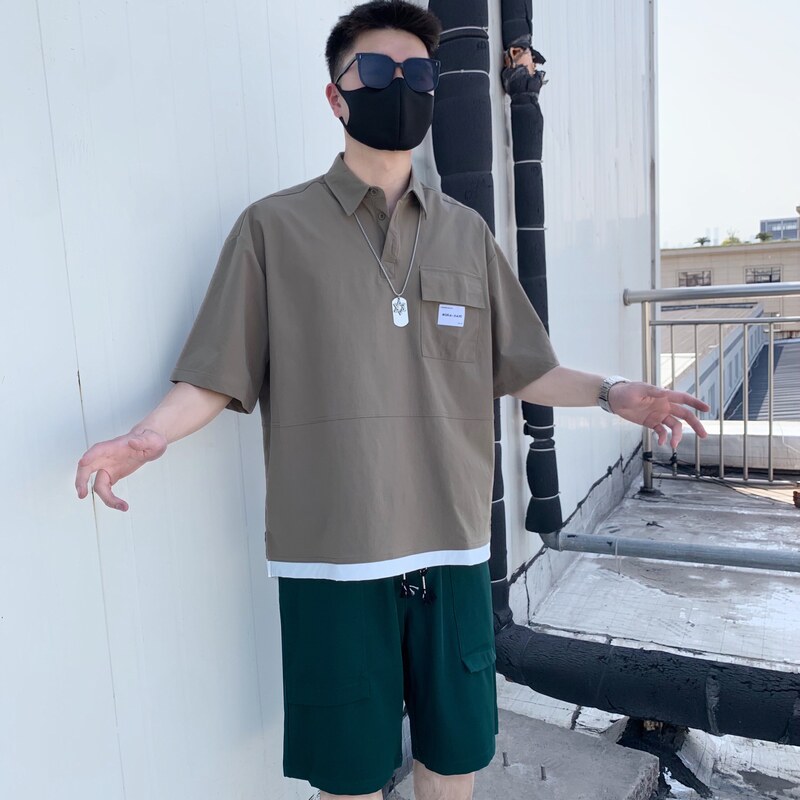 714A-G8030P85控135/2025夏男宽松日系小标工装短袖衬衫潮版三色,男装T恤,星座714A（原电商C314）