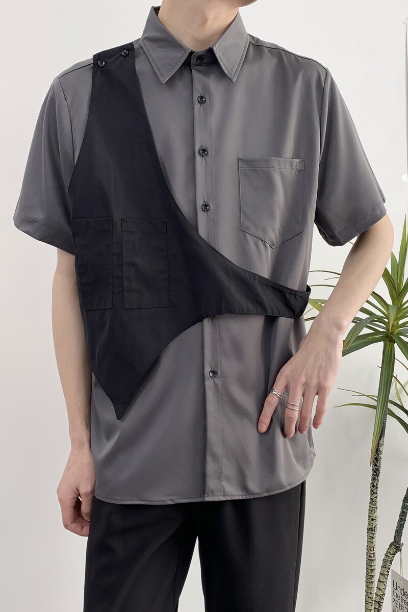 714A-H3013P55控69/2025夏季宽松短袖衬衫理发店工作服衬衣潮,男装T恤,星座714A（原电商C314）