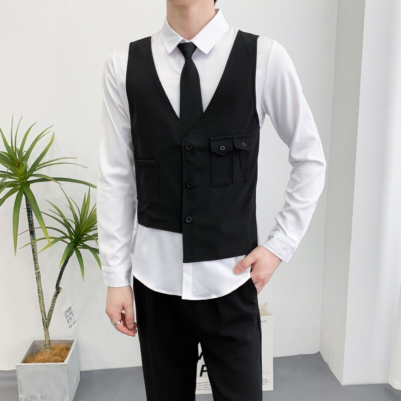 714A-H657P55控88/2025春季新款修身假两件马甲衬衫工作服ktv少爷,男装衬衫,星座714A（原电商C314）