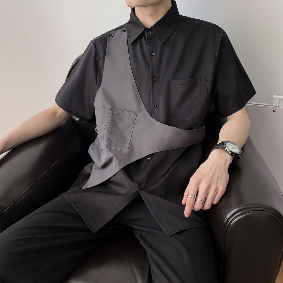 714A-H3013P55控69/2025夏季宽松短袖衬衫理发店工作服衬衣潮,男装T恤,星座714A（原电商C314）
