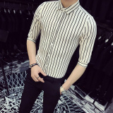 5002/店主风2025韩版男士7分袖中袖衬衫细条纹衬衣男S-5XLP50，男装衬衫，星座714(原C313)