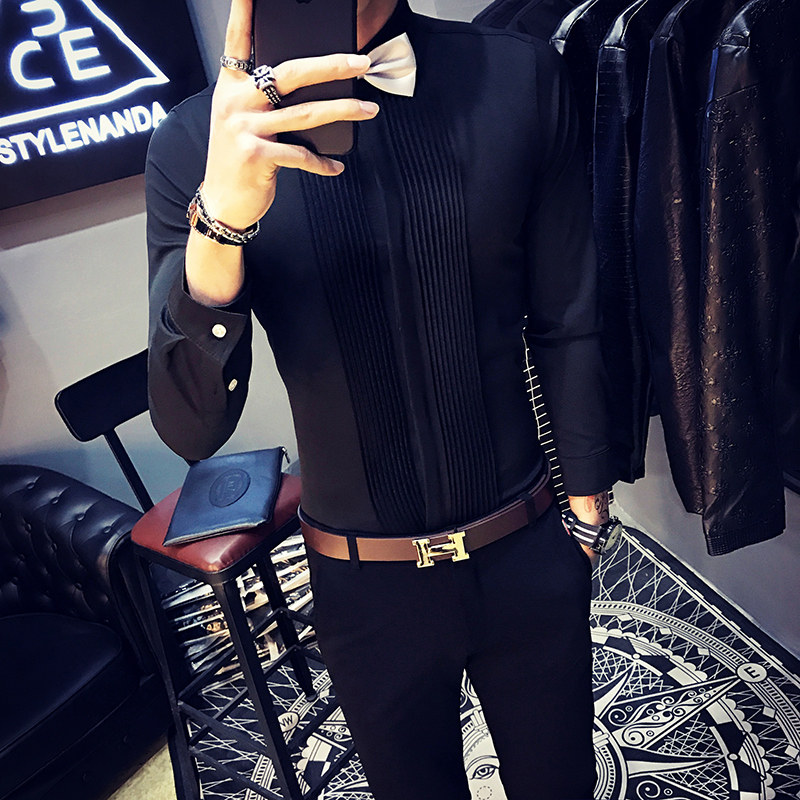 9207/店主风2026春季男长袖衬衫酒红色法式礼服衬衣团体服P45,男装衬衫,星座714(原C313)