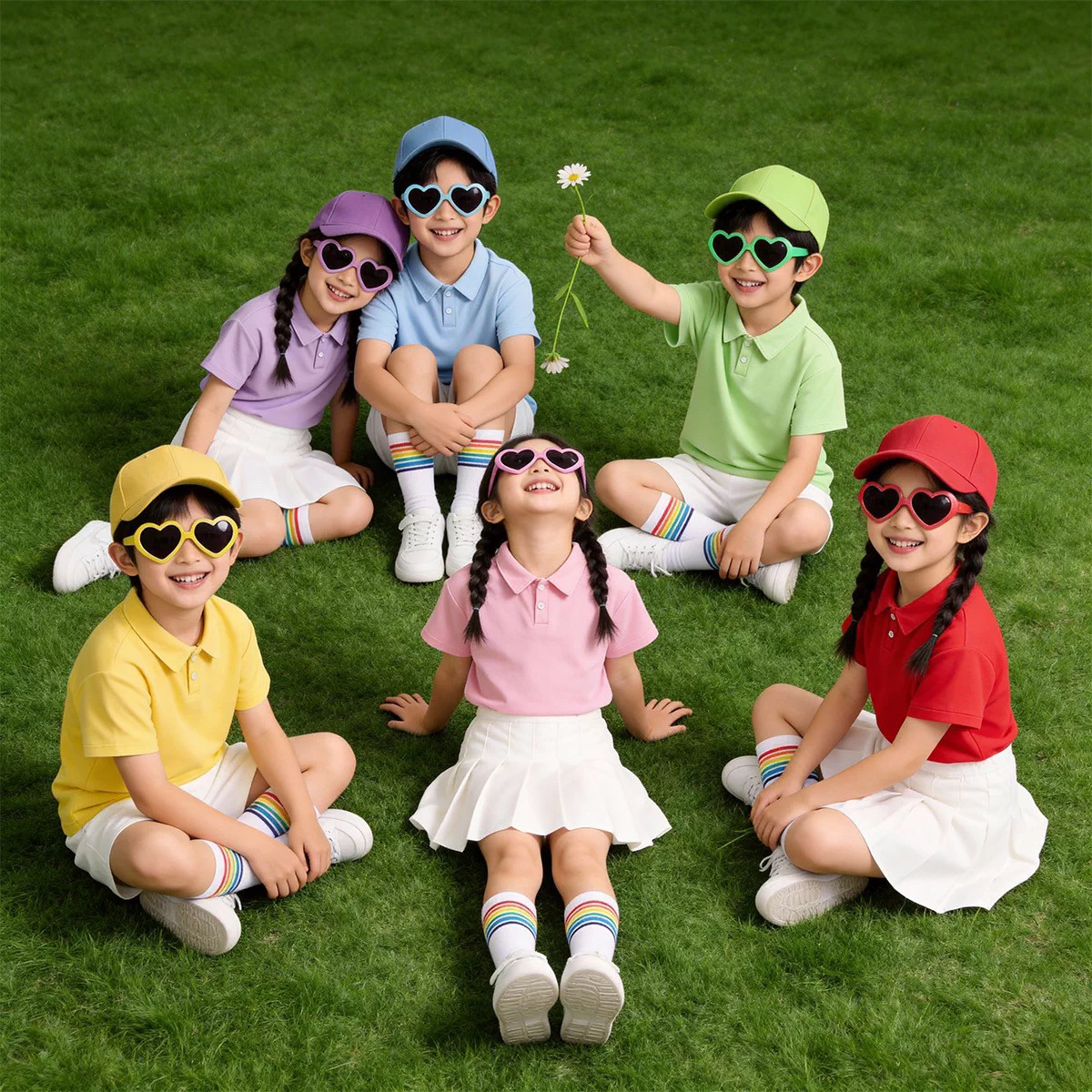 六一儿童啦啦队演出服幼儿园毕业季班服糖果色POLO衫男女童大合唱