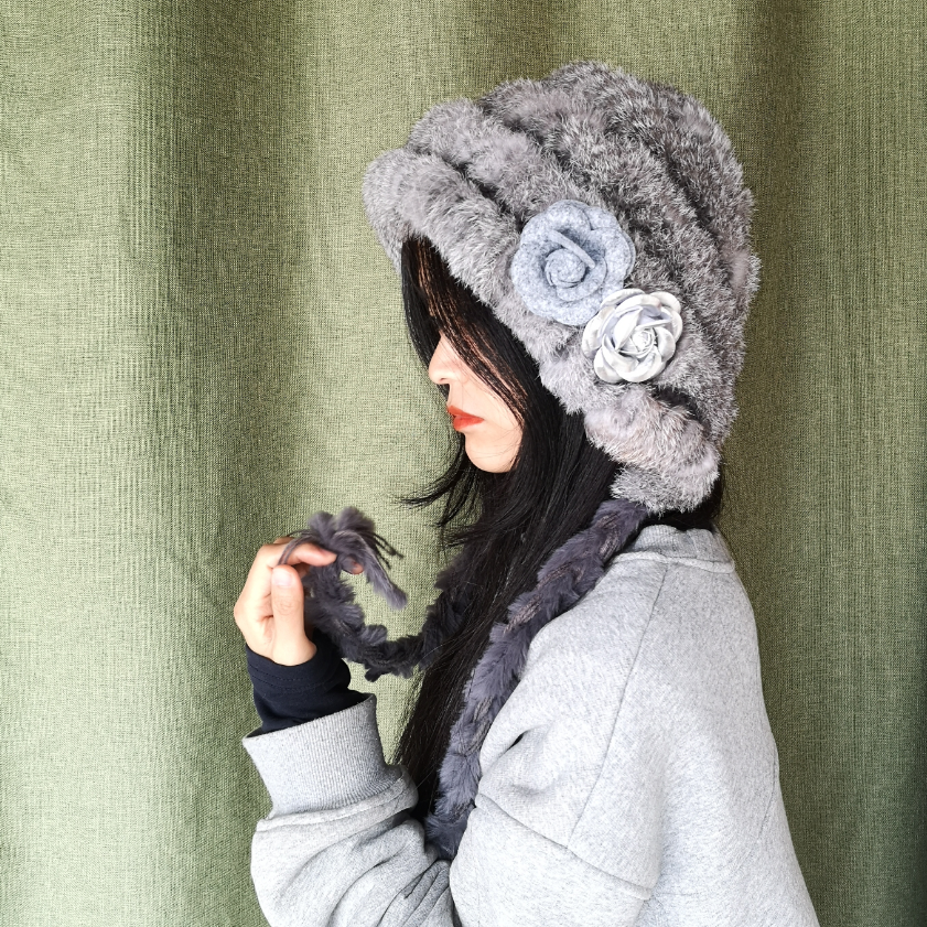 秋冬帽子加厚保暖套头帽包头帽防风防寒针织兔毛帽女显脸小时尚