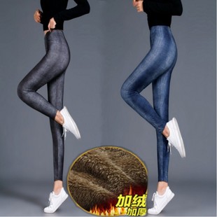 打底裤女秋冬外穿加绒加厚保暖小脚裤仿牛仔显瘦高腰高弹力紧身裤