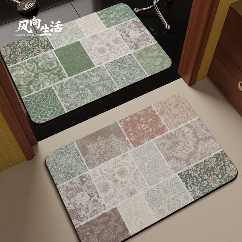 复古格子浴室地垫卫生间厨房厕所门口吸水垫防滑耐脏地毯家用脚垫,居家布艺,家用脚垫,淘宝优惠券,粉丝福利购,淘宝优惠卷
