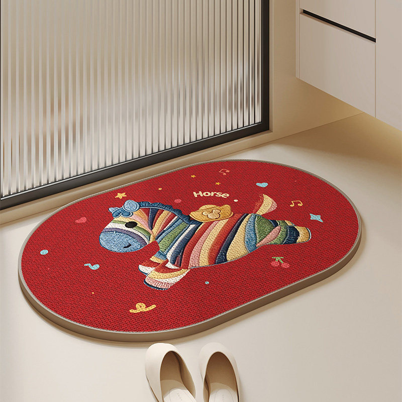 红色马年浴室地垫卫生间吸水地毯亚麻编织门口防滑垫厕所卫浴门垫,居家布艺,家用脚垫,淘宝优惠券,粉丝福利购,淘宝优惠卷