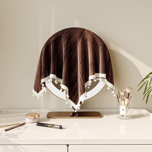 复古木纹轻奢梳妆台镜子遮挡帘化妆镜遮挡盖巾防尘盖布罩遮挡神器