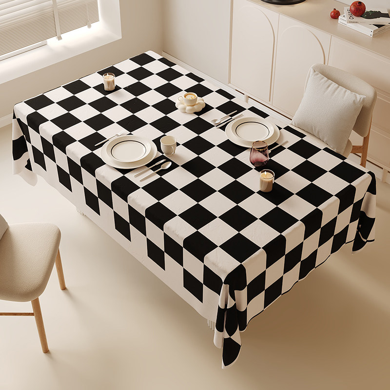 棋盘格桌布防水防油免洗长方形轻奢高级感黑色格子餐桌布茶几台布,居家布艺,桌布,淘宝优惠券,粉丝福利购,淘宝优惠卷