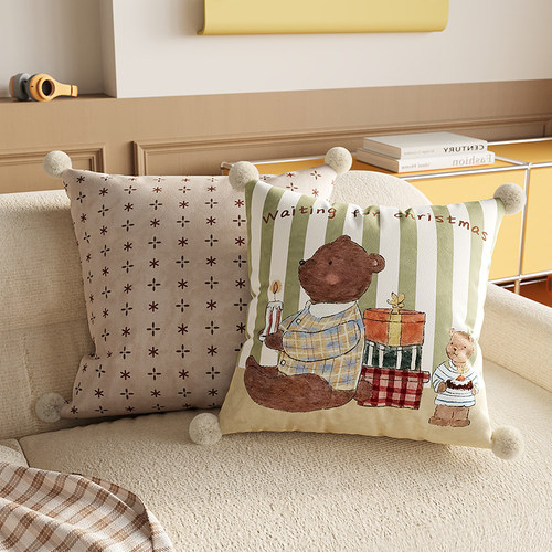 条纹小熊抱枕沙发客厅轻奢高级感床头靠背靠枕套含枕芯可拆洗靠垫