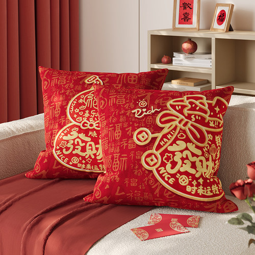喜庆红色抱枕沙发客厅高级感新年床头靠背靠枕套含芯方靠垫可拆洗