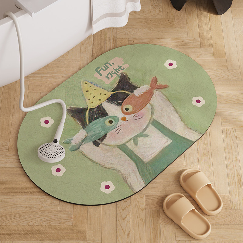 可爱鱼鱼猫咪浴室地垫卫生间门口吸水防滑脚垫洗手间厕所耐脏地毯,居家布艺,家用脚垫,淘宝优惠券,粉丝福利购,淘宝优惠卷