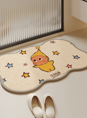 星星人地垫浴室吸水新款亚麻编织家用防滑脚垫卫生间厕所门口垫子