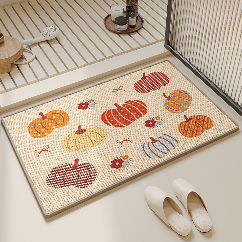 浴室地垫亚麻编织洗手间防滑脚垫卫生间吸水垫子厕所门口专用地毯