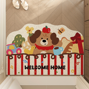 卡通可爱家用进门口防滑耐脏脚垫红色入户门地垫室外丝圈除尘门垫