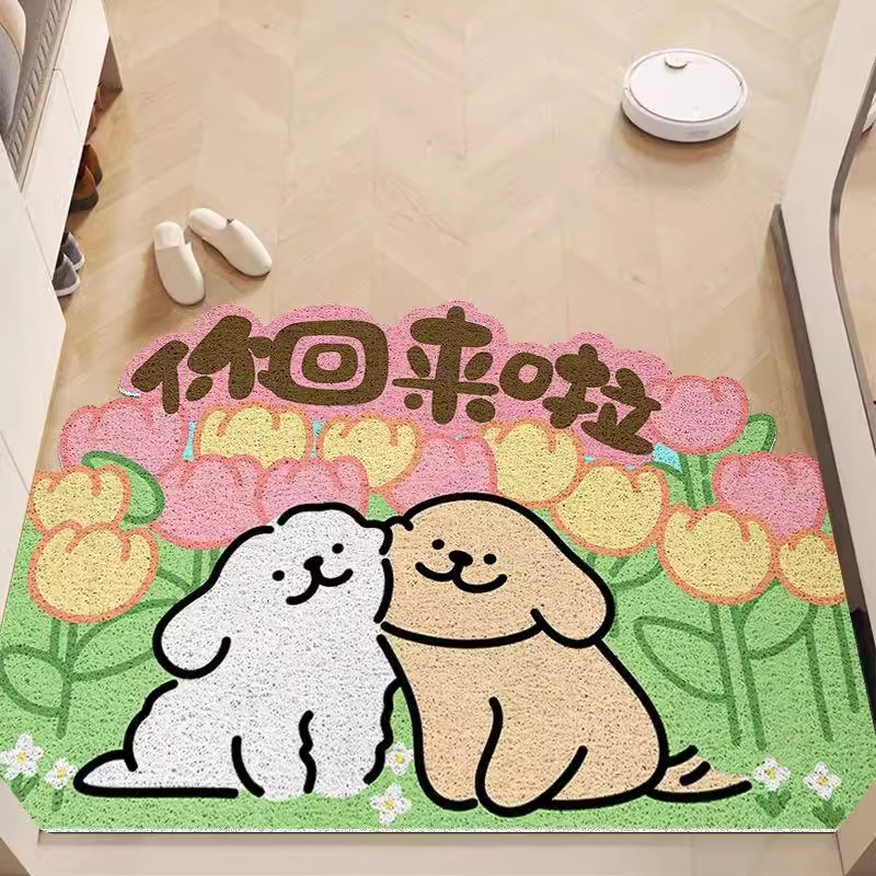 入户门地垫进门门口门垫卡通线条小狗防滑耐脏地毯可裁剪家用脚垫