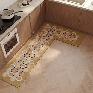 高级感仿木纹厨房地垫新款防滑加厚吸水吸油垫一体l形转角厨房垫