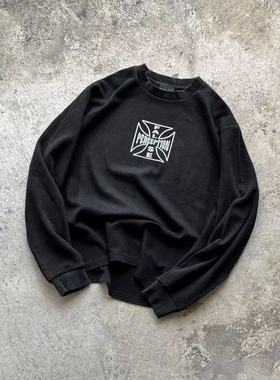 False Perception 华夫格十字Logo水洗做旧破坏长袖T恤