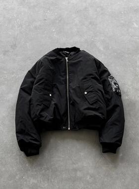 Askyurself 拼接腰果花口袋拉链夹克外套黑色