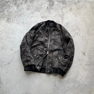 False Perception 迷彩水洗拉链夹克外套 黑色