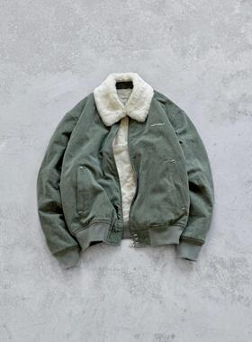 Askyurself 军布可拆卸领獭兔兔毛夹克外套军绿色