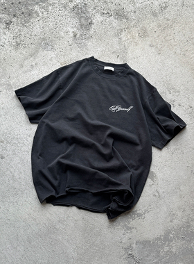 Askyurself 10th 水洗做旧签字Logo破坏短袖T恤 黑色