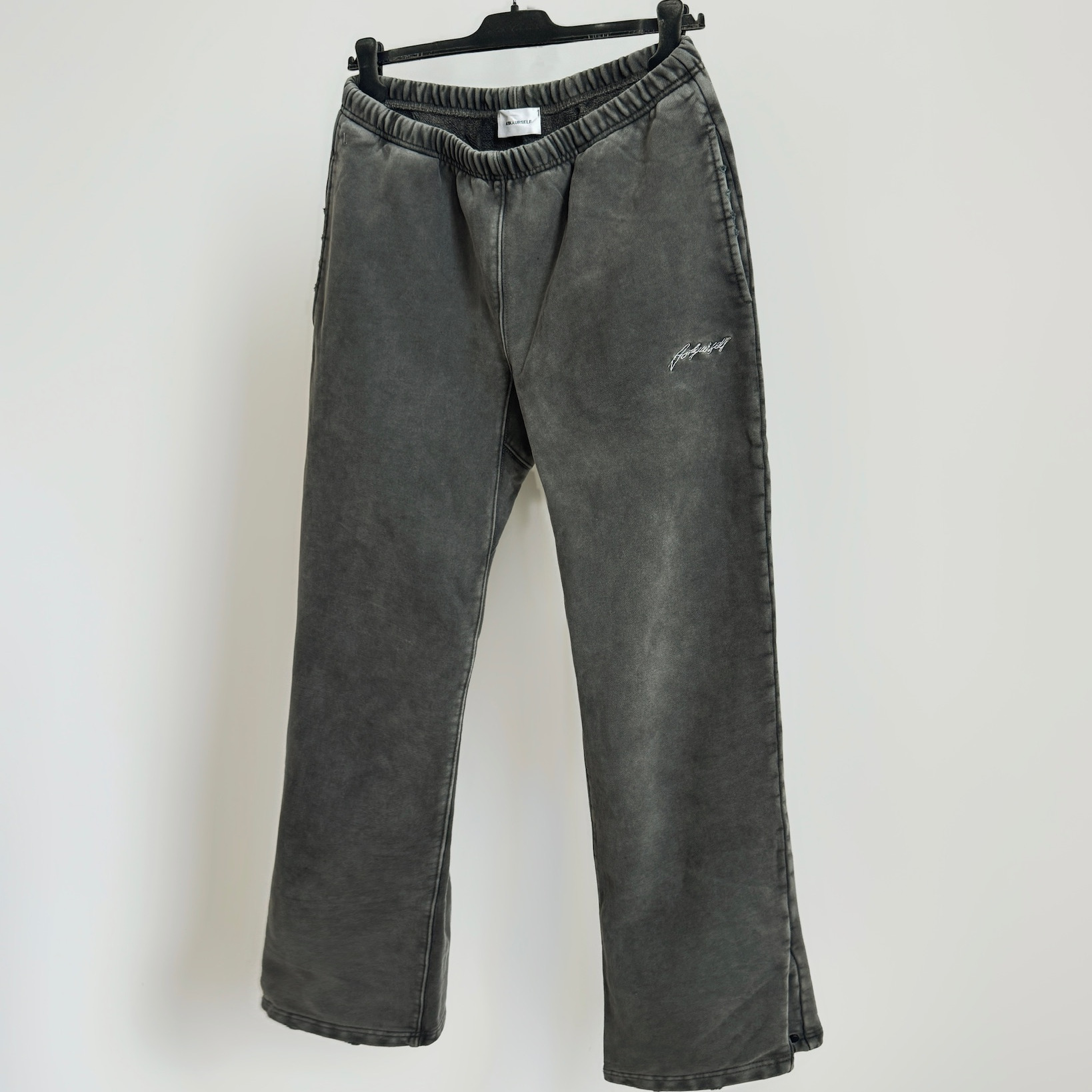 刺绣Logo按扣喇叭休闲裤灰色