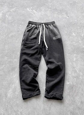 Askyurself 阳光褪色水洗长拉链浮雕logo卫裤黑色