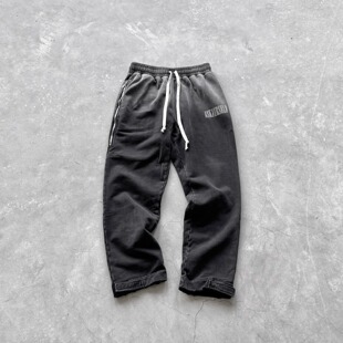 Askyurself 阳光褪色水洗长拉链浮雕logo卫裤黑色
