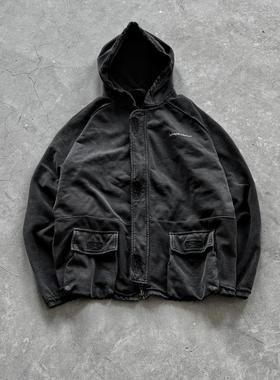 False Perception Army Cargo Parka 炮弹大口袋拉链夹克水洗黑