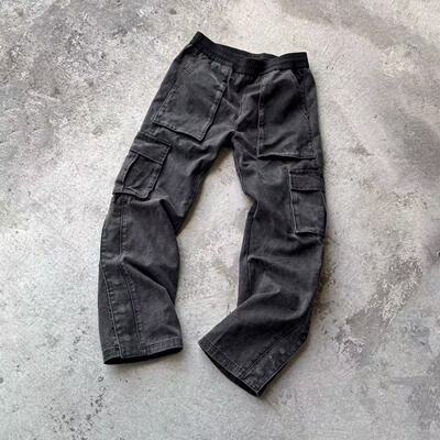 False Perception25FW 水洗黑排扣炮弹工装裤