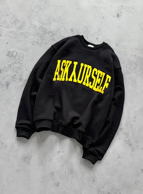 Askyurself 浮雕Logo字母印花圆领长袖卫衣 黑色