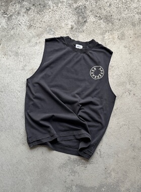 Askyurself 水洗双层领梵文Logo无袖坎肩背心 水洗黑