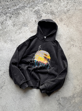 Askyurself 水洗闪电鹰闪粉Logo卫衣 黑色