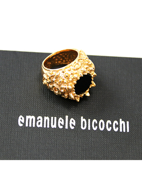 EMANUELE BICOCCHI爆款24K镀金纯银纹理雕刻戒指镶嵌玛瑙原石
