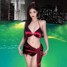 泳衣女2024新款红色纯欲风性感比基尼三件套大胸聚拢沙滩度假泳装