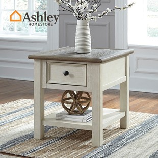 Ashley爱室丽家居 角几美式休闲边几简约白色角几做旧边柜T637-3