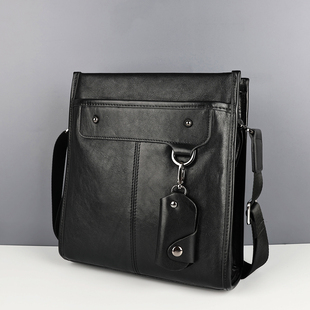 BALIDIYA男士真皮斜挎包竖款单肩包植鞣头层牛皮高端商务休闲包