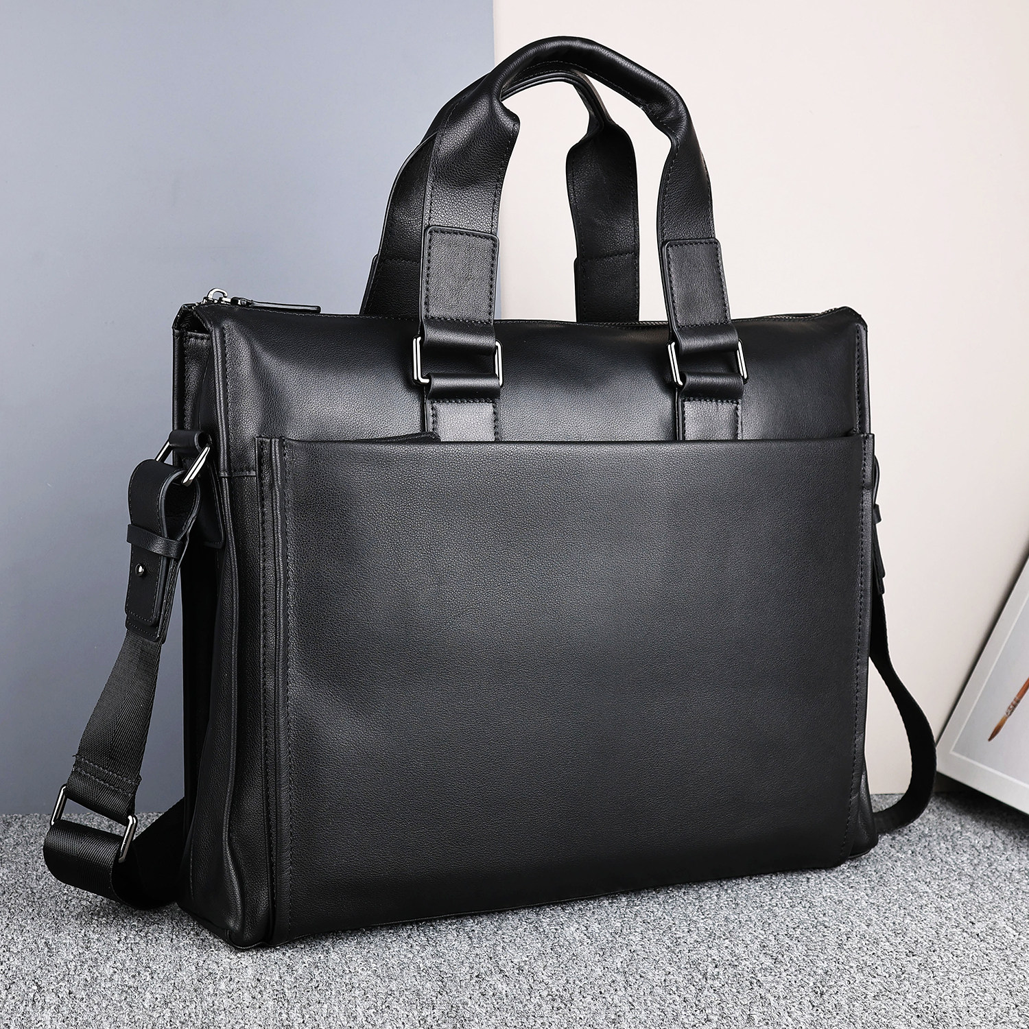 巴利迪亚真皮男士公文包头层牛皮商务手提包高端大容量律师公务包