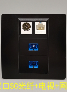 黑色超五类CAT5电脑宽带网络TV数字电视双SC光纤法兰盘插座面板