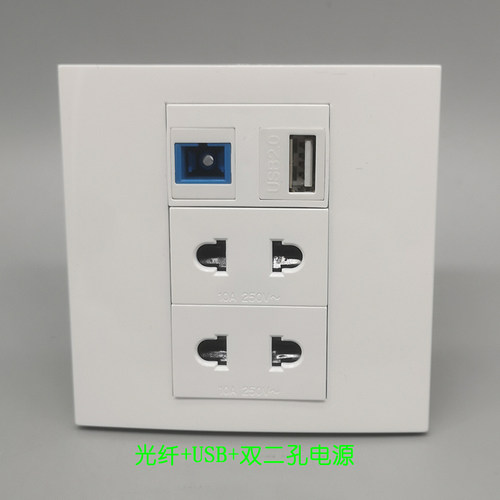 86型SC光纤法兰盘USB2.0母对母直插双10A二孔电源插座开关面板