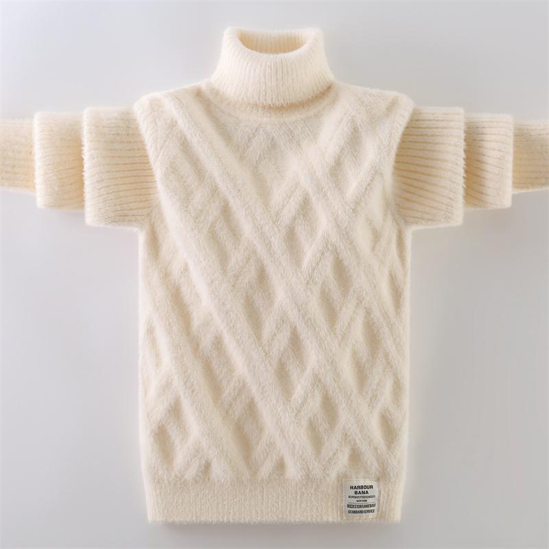 男女童水貂绒加绒加厚针织衫高领