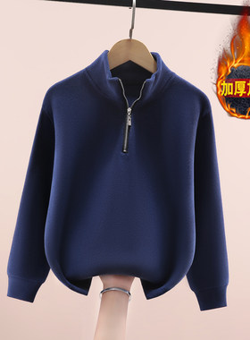 男童毛衣加厚一体绒半高领打底衫