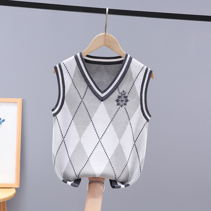 儿童马甲秋冬新款加绒加厚男童纯棉针织衫毛衣中大童学生背心校服