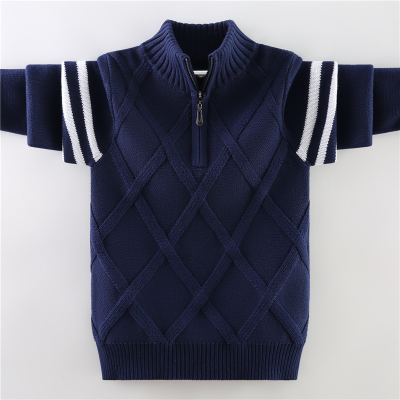 秋冬男童纯棉线衣立领拉链衫毛衣