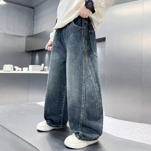 男童裤子秋冬款加厚牛仔裤男孩