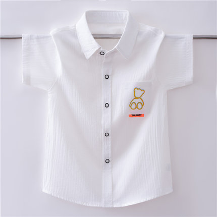儿童短袖白色衬衫男童夏季薄款白衬衣中大童小学生纯棉校服T恤潮