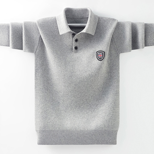 男童毛衣2025春秋薄款儿童纯棉针织衫中大童洋气翻领Polo衫打底衫