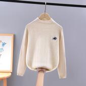 线衣中大童洋气白色男孩半高领打底衫 男童毛衣春秋薄款 儿童针织衫