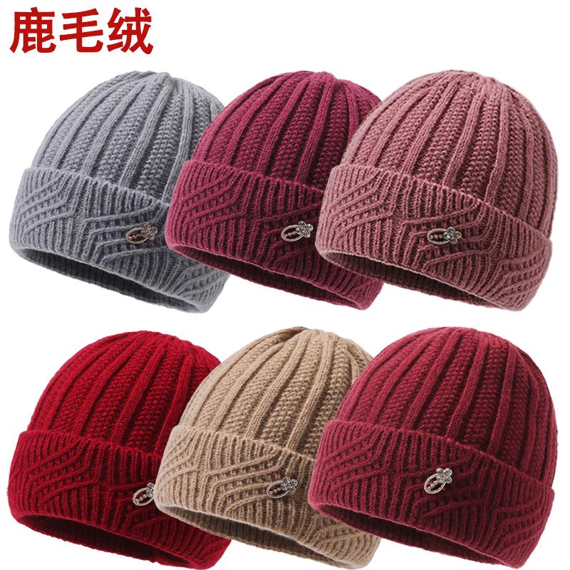 冬天妈帽子女老太毛线加绒
